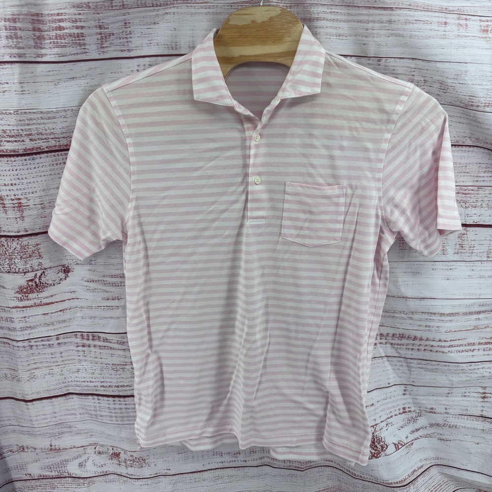 Turtleson Polo Shirt Mens large Pink White‎ Striped Supima Cotton Short Sleeve